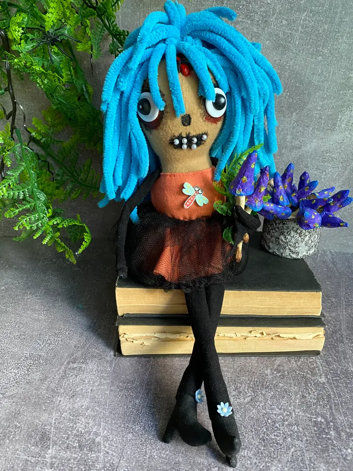 Cute Creepy Girl Doll , halloween mantel decor, gift idea