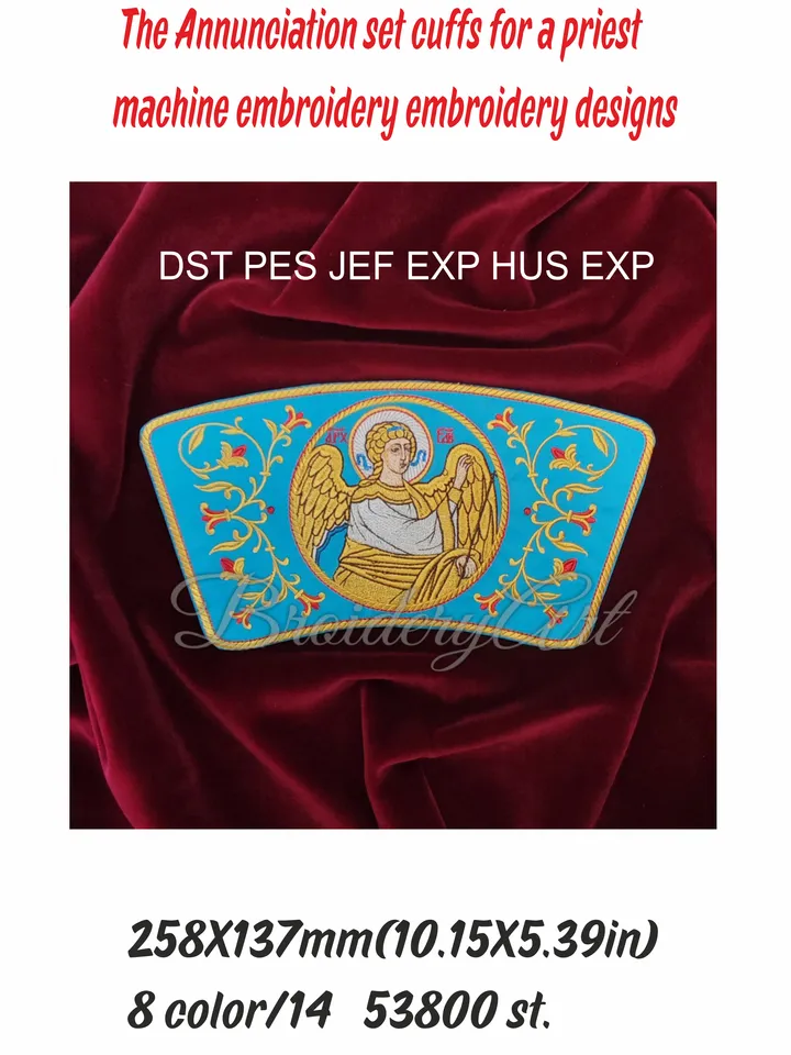 The Annunciation set cuffs for a priest embroidery designs