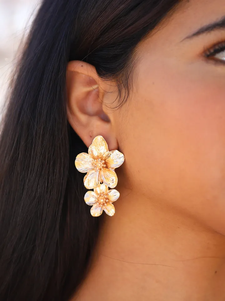 Boho Wedding Earrings, Champagne Gold Wedding Earrings, Statement Wedding Earrings, Chandelier Statement Bridal Earrings, Floral Jewelry