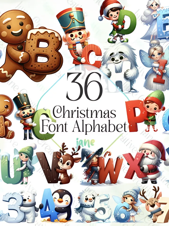 Christmas Font Alphabet Sublimation