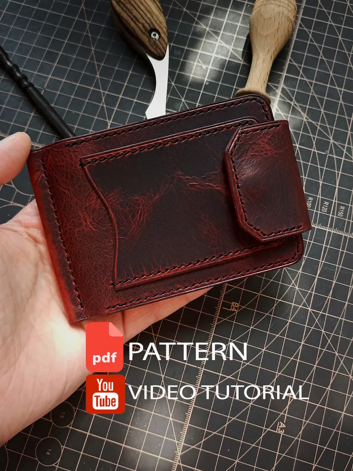 PDF Large wallet pattern with money clip - Leather wallet pattern - Download PDF