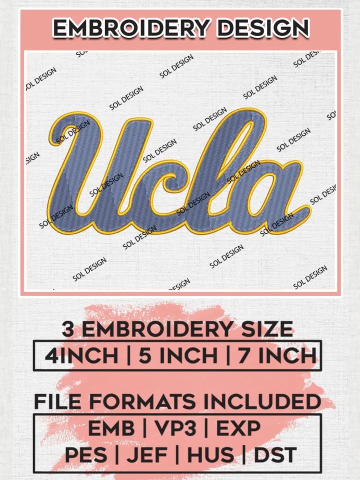UCLA Bruins Logo Machine Embroidery Design, NCAA UCLA Bruins Embroidery Design Design files, NCAA Embroidery Designs, NCAA Machine Embroidery Designs, Digital Download