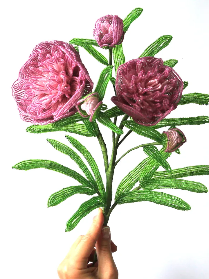 Beaded Peony, cornflower, rose | Beaded Flowers pattern | Seed bead patterns | Beadwork pattern