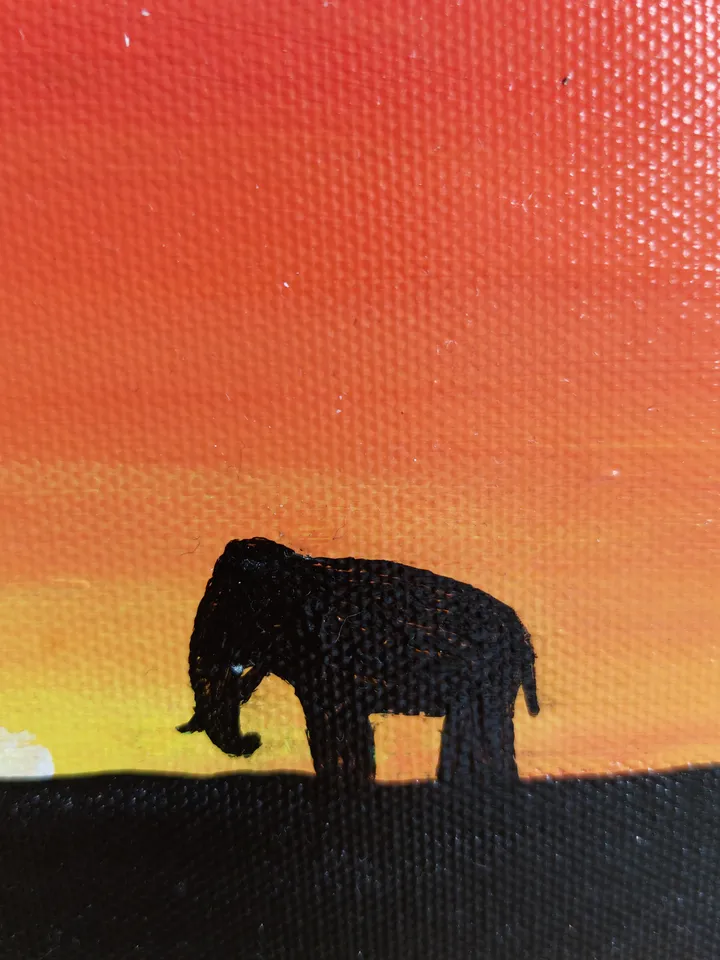Mini painting depicting "Sunset in the jungle", Original design, Painting on a panel