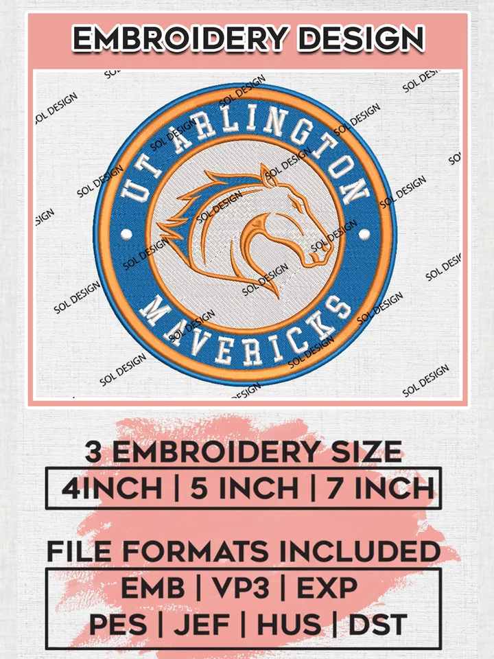 NCAA UT Arlington Mavericks Round Logo Embroidery, NCAA UT Arlington Mavericks Logo Embroidery files, NCAA Teams, NCAA Machine embroidery designs, Digital Download