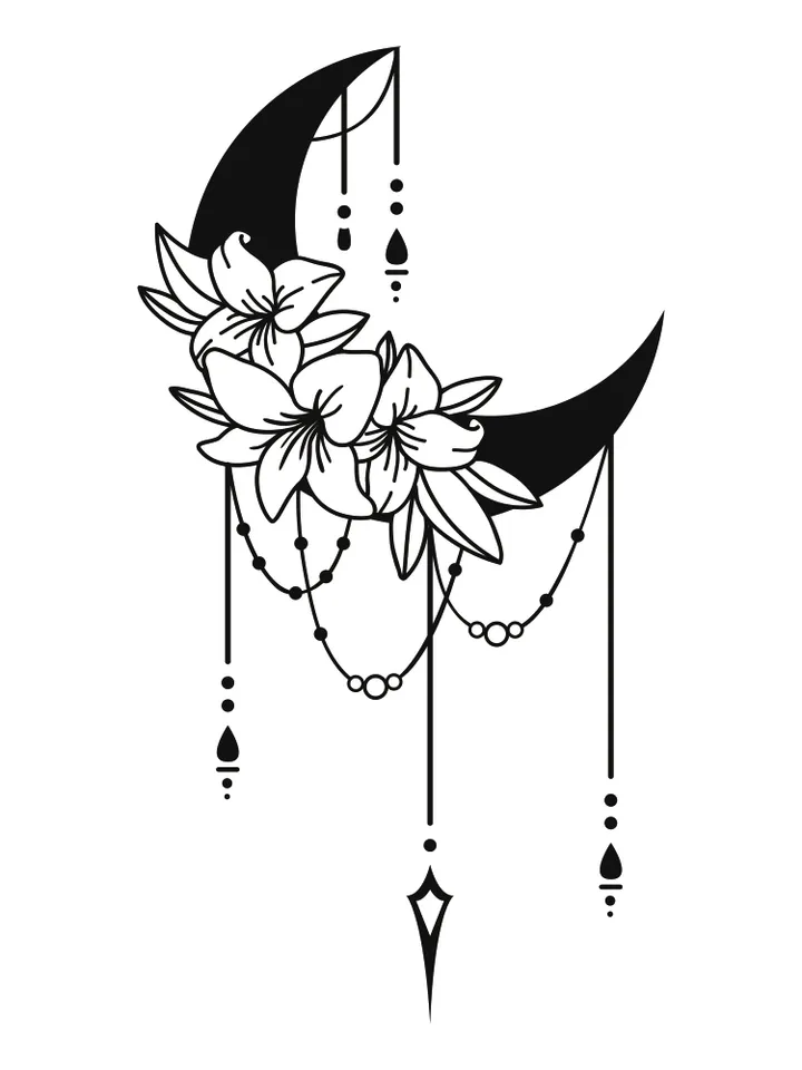 Flower moon svg, Moon Silhouette, Crescent moon svg, Celestial svg, Floral moon phase svg, Dreamcatcher svg
