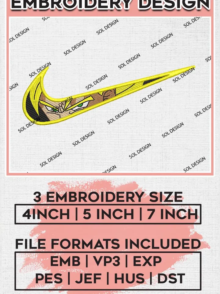 Goku Nike Embroidery Designs, Son Goku Embroidery Files, Dragon Ball Nike Machine Embroidery Pattern EMB_ANIME_158
