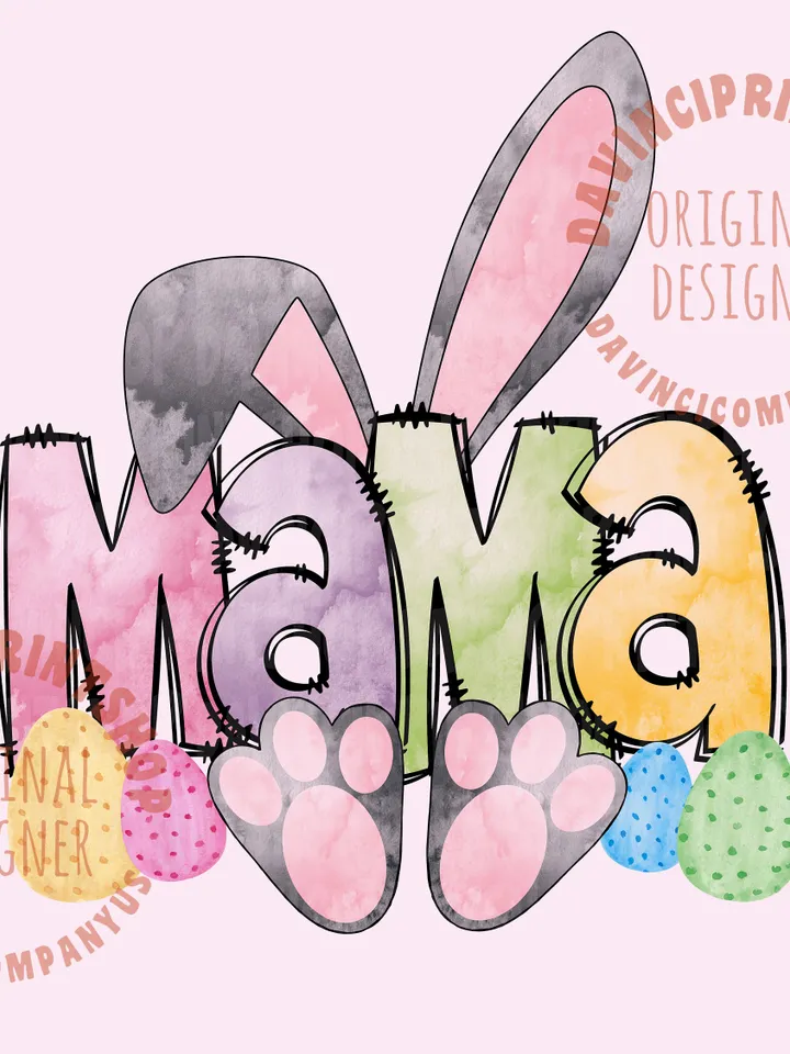 Watercolor Doodle Bunny Mama PNG, Digital Download with Doodle Letters, Easter PNG, Easter Design File For Sublimation, Digital Download