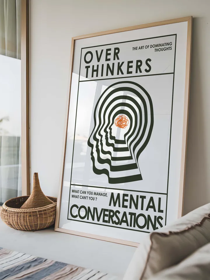 Overthinkers Wall Art Digital Print Retro Style Creativity Poster Eclectic Printable Artwork Trendy Room Decor Instant Download Green White