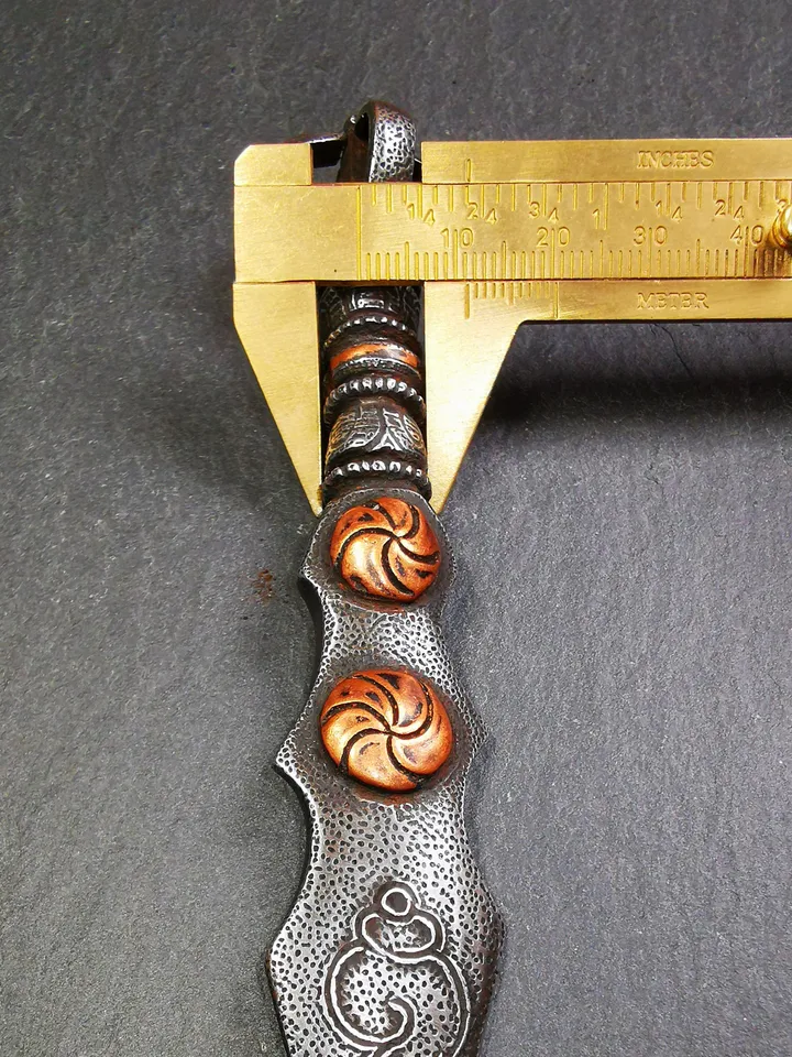 Gandhanra Handmade Tibetan Buddhist Ritual Implement - Kila -Dorje Phurba,Manjusri Sword,Made of Cold Iron inlaid with Copper,5.1"