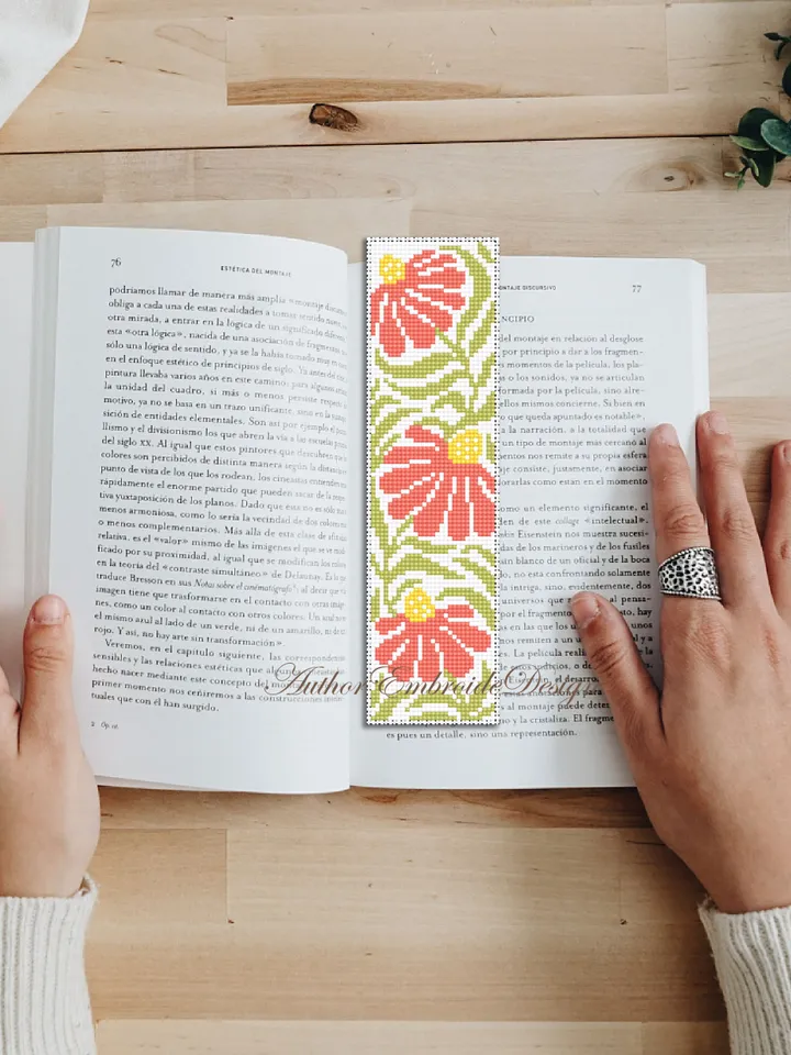 Abstract flowers bookmark cross stitch pattern PDF download Boho flowers cross stitch chart, Modern bookmark pattern digital PDF #B305