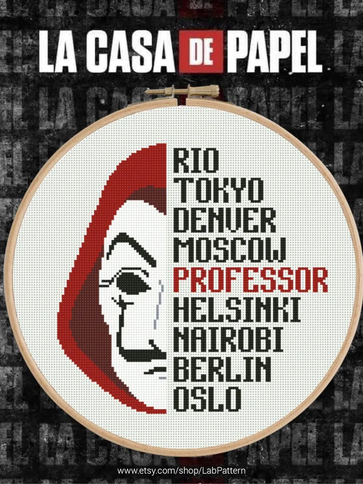 Salvador Dali Mask La Casa De Papel Money Heist Cross stitch pattern | Embroidery Pattern | Instant Download | Embroidery Designs