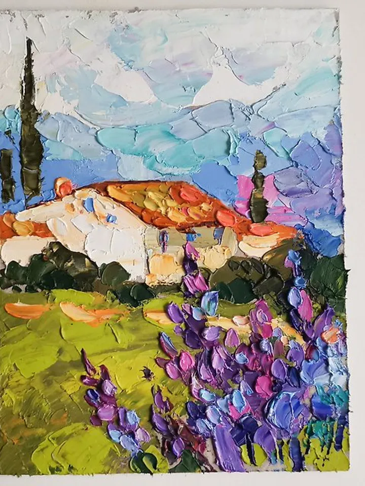 Toscana Painting Lavender Field Original Art Wall Decor Oil Painting by Verafe