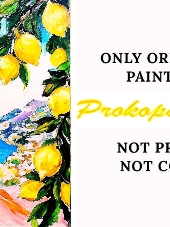 Italian Landscape Lemon Tree Painting Courtyard Original Art Impasto Oil Painting mall Art Unique Original Oil Painting Modern Art 7x5