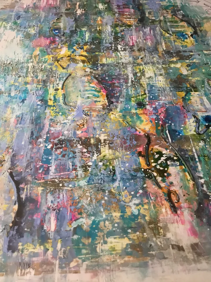 Abstract aquarium original mix media artwork on yupo paper,abstract wall art,unique handmade painting home decoration or gift.