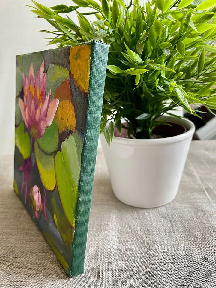 Water Lily Original Oil Painting on Canvas, Flowers Wall Art, Lotus Canvas Art