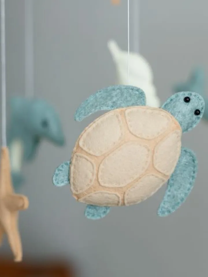 Handcrafted Whale, Turtle, Dolphin and Ocean Themed Felt Baby Mobile - Customizable Nursery Decor