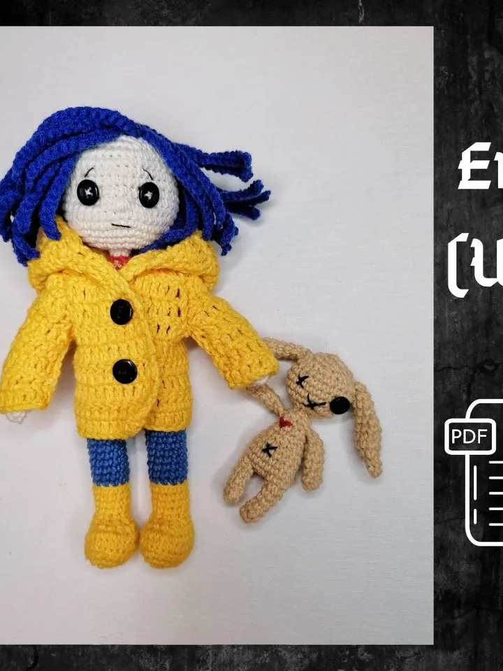 PDF Coraline doll crochet pattern, button eyes doll, Crochet pattern voodoo, voodoo doll, Halloween amigurumi pattern, voodoo bunny pattern