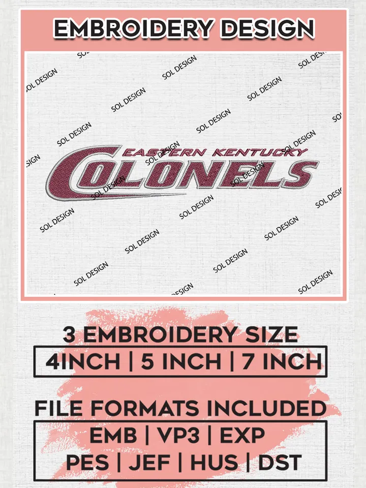 Eastern Kentucky Colonels Team Wordmark Logo embroidery designs, NCAA Eastern Kentucky Colonels Logo Machine embroidery designs, NCAA Team Logo embroidery designs, NCAA Game Day Machine embroidery designs, Digital Download