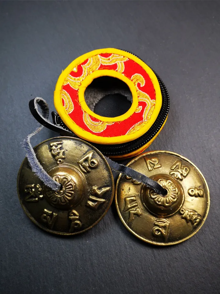 Gandhanra 6.5cm Tibetan Cymbals,Tingsha Bell,Buddhism Ritual Implement,Handmade in Nepal,Om Mani Padme Hum Mantra