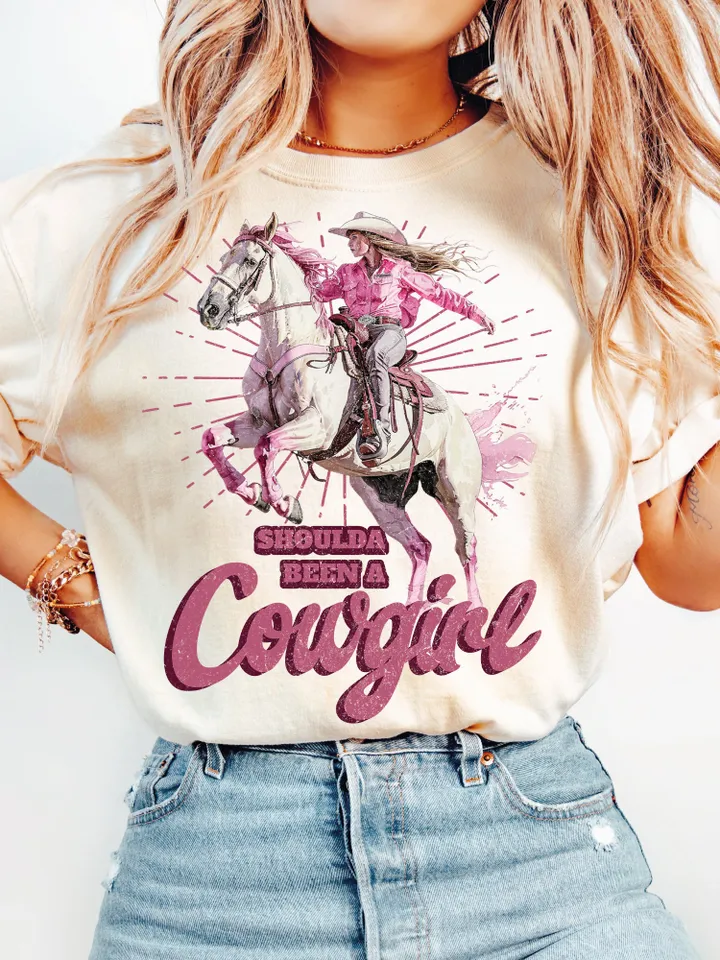 Shoulda Been A Cowgirl Bucking Horse | Western PNG Sublimation, Designs Downloads, PNG Clipart, Shirt Design, Sublimation Download