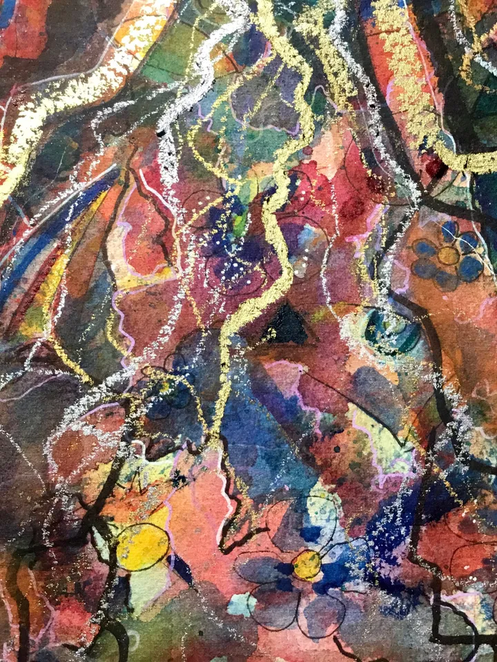Original Abstract fantasy faces, watercolour mix media one of a kind painting on watercolour 400 g paper,home decoration or gift.