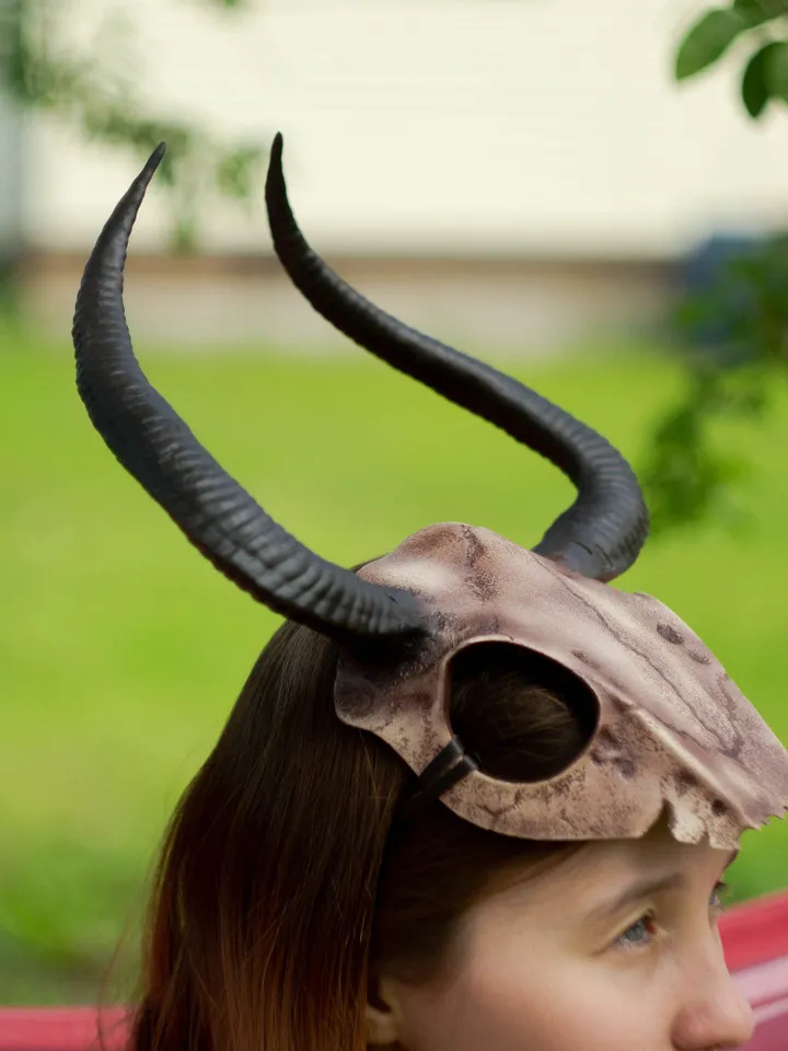 Ram Skull Helmet with Horns, tribal headpiece, skull helmet, Viking skull Mask