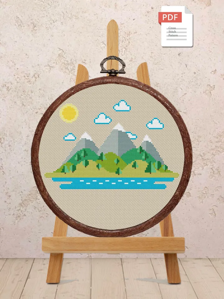 The Mountains Cross Stitch Pattern, Island Cross Stitch, Embroidery Travel, Travel Cross Stitch Pattern, Modern Cross Stitch #trl002