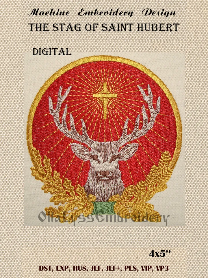 The Stag of Saint Hubert embroidery design