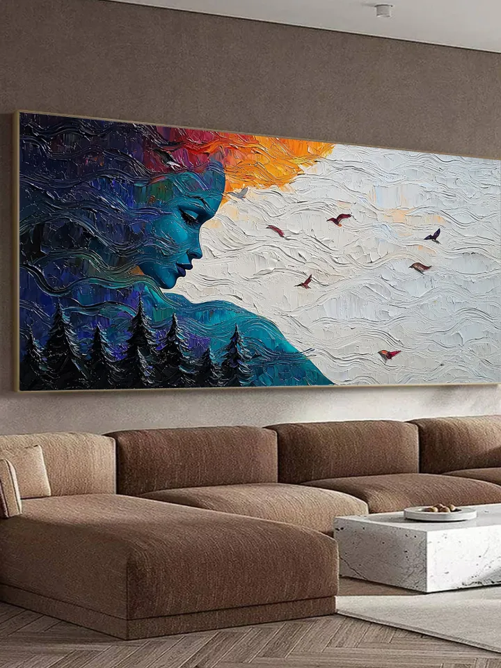 Impasto Woman Portrait, Nature Art, Textured Painting, 3D Canvas Art, Modern Wall Decor, Figurative Art, Forest Scene Art, Living room Decor