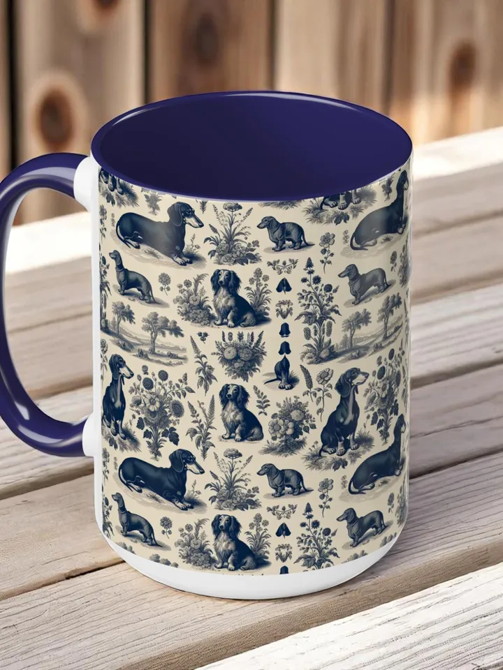 Dachshund Toile de Jouy Mug, Floral Etching Pattern, French Dog Art Cup, Classical Gift Idea, Kitchen Decor, Gift For Pet Owners, Home Decor