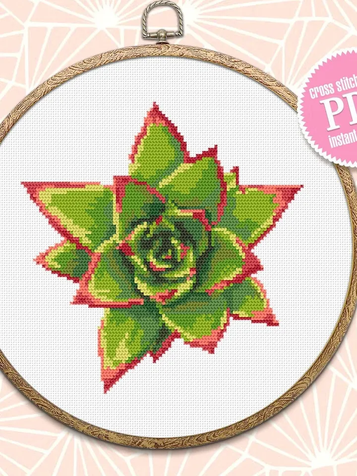 Succulent plant cross stitch pattern download PDF, Awesome floral cross stitch chart, Flower cross stitch, Plant pattern digital PDF #P27