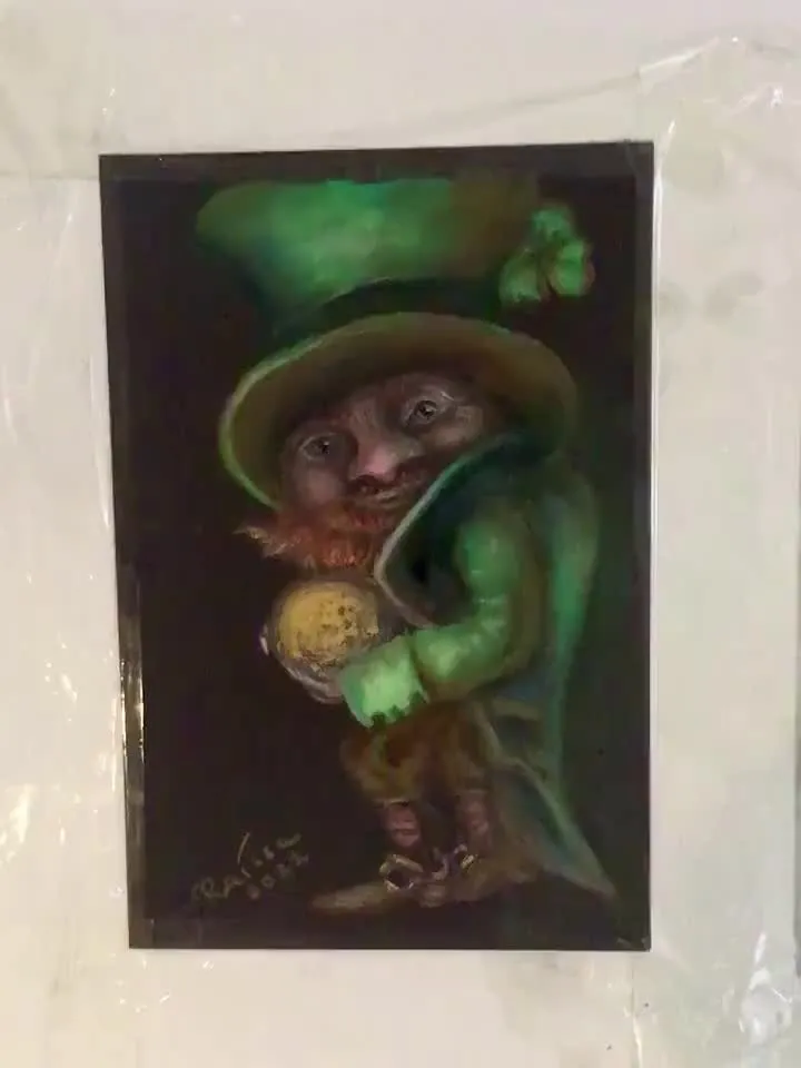Funny leprechaun with a golden coin painting ,original soft pastel painting on specialized paper,,Irish leprechaun wall art,special gift.