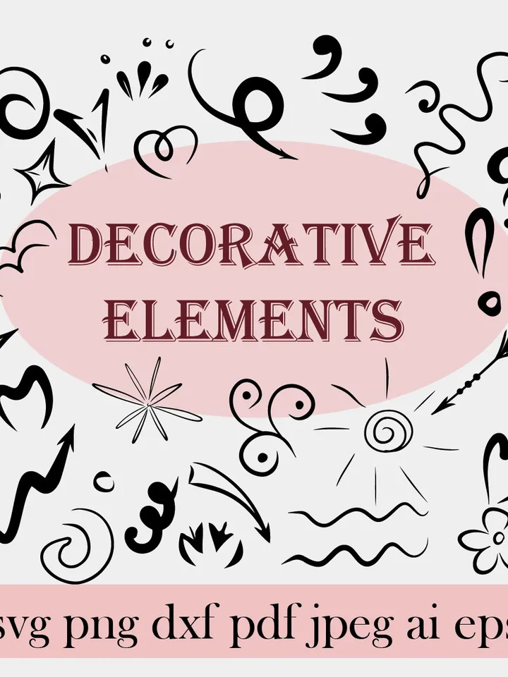 Design elements SVG | Embellishments Bundle SVG | Decorative add ons | Squiggles, Lines, Flourishes, Stars, Hearts, Arrows, Hand drawn SVGs