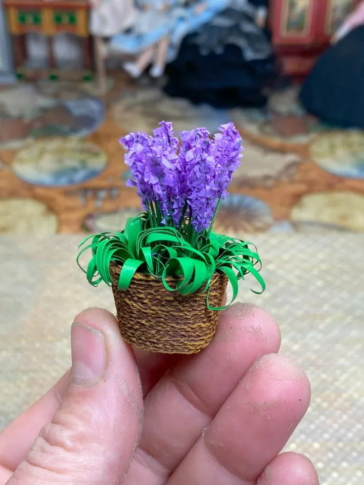 Lavender in a flowerpot. Doll miniature. 1:12. Handmade.
