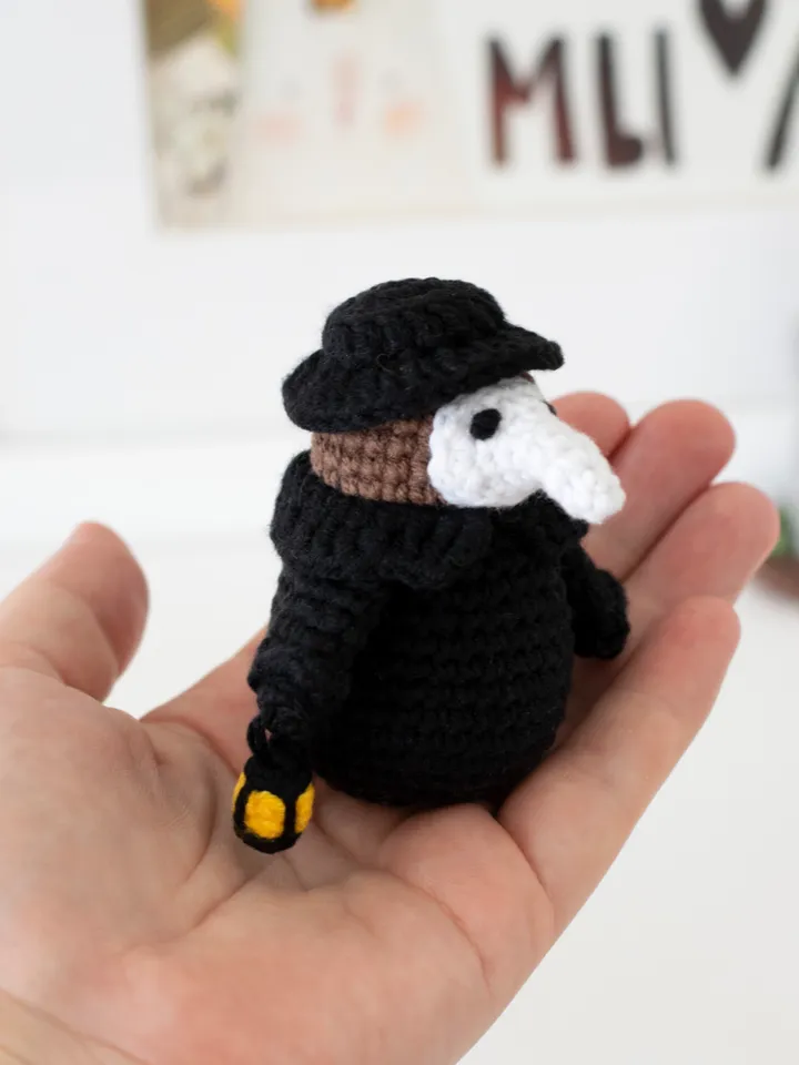 Plague doctor stuffed figurine, gothic art doll, creepy cute toy for Halloween, spooky vibes, horror dark toy