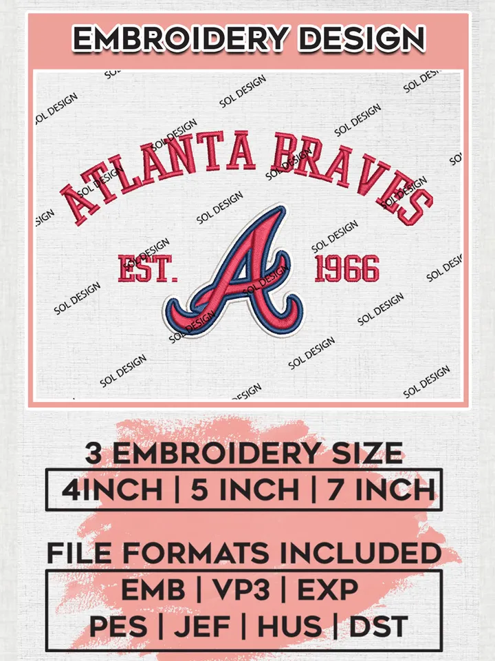 MLB Atlanta Braves Team Est Logo Embroidery Design, MLB Team Embroidery files, Atlanta Braves Baseball Team, Braves Team, Digital Download