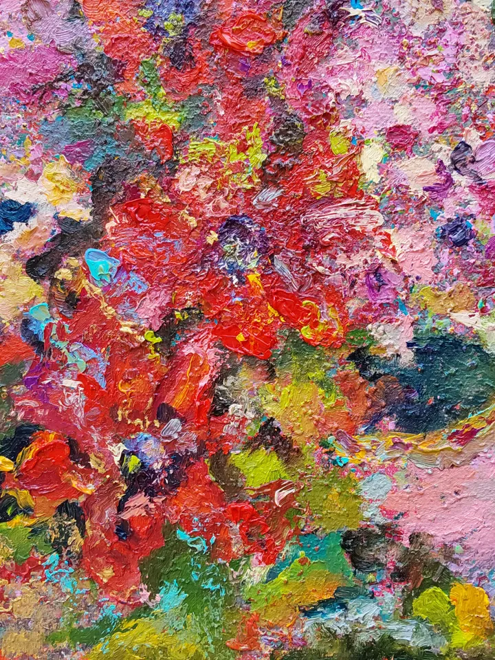 "Still life.Flower fireworks" oil painting on canvas 50x50cm (20x20inch)