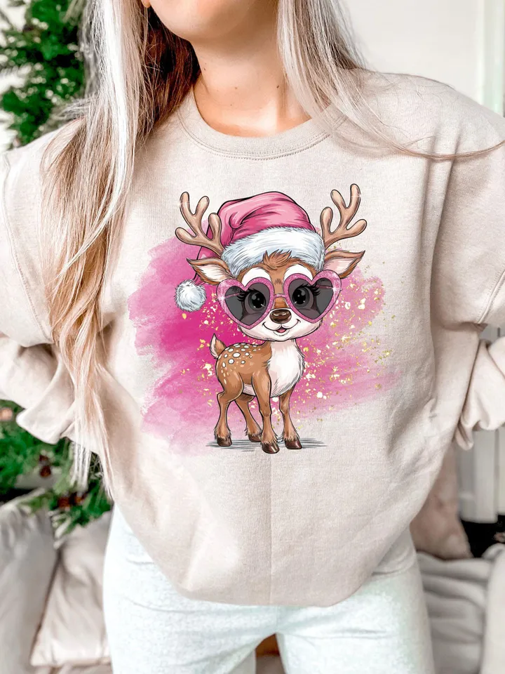 Iridescent Reindeer PNG - Christmas Designs For T-Shirts - Retro PNG - Retro Christmas Designs - Coquette Christmas Design - Reindeer Design