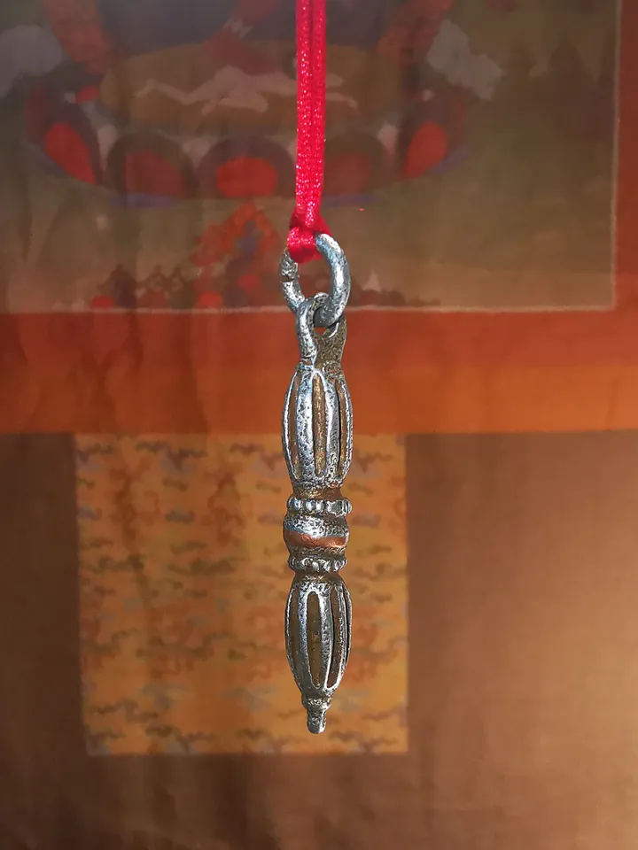Gandhanra Tibetan Buddhist Amulet,Nine-pronged Dorje Vajra Pendant with Leather Chord,Made of Cold Iron,1.97&quot;