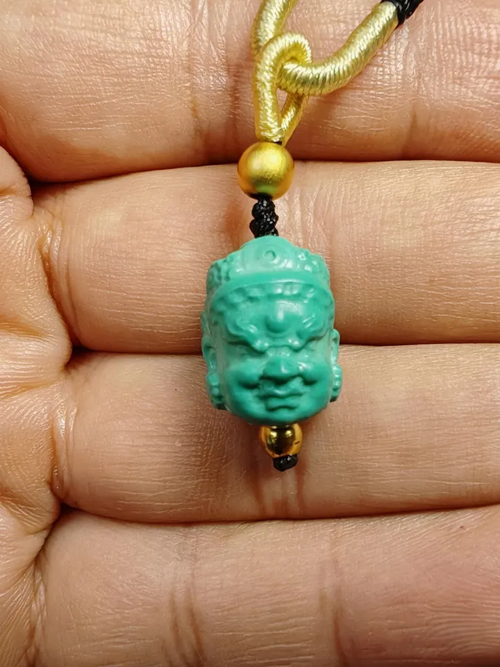 Optimized Turquoise Mahakala Amulet, Gandhanra Hand Carved Tibetan Protective Charm,Spiritual Necklaces
