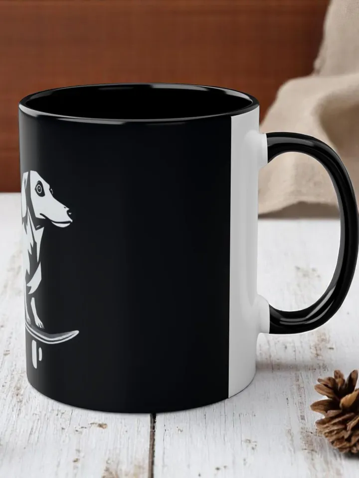 Skateboarding Dog Mug | Two-Tone 11oz Coffee Mug, Unique Pet Lover Gift, Dog Mom Gift, Funny Mugs for Dog Lovers, Perfect for Birthdays