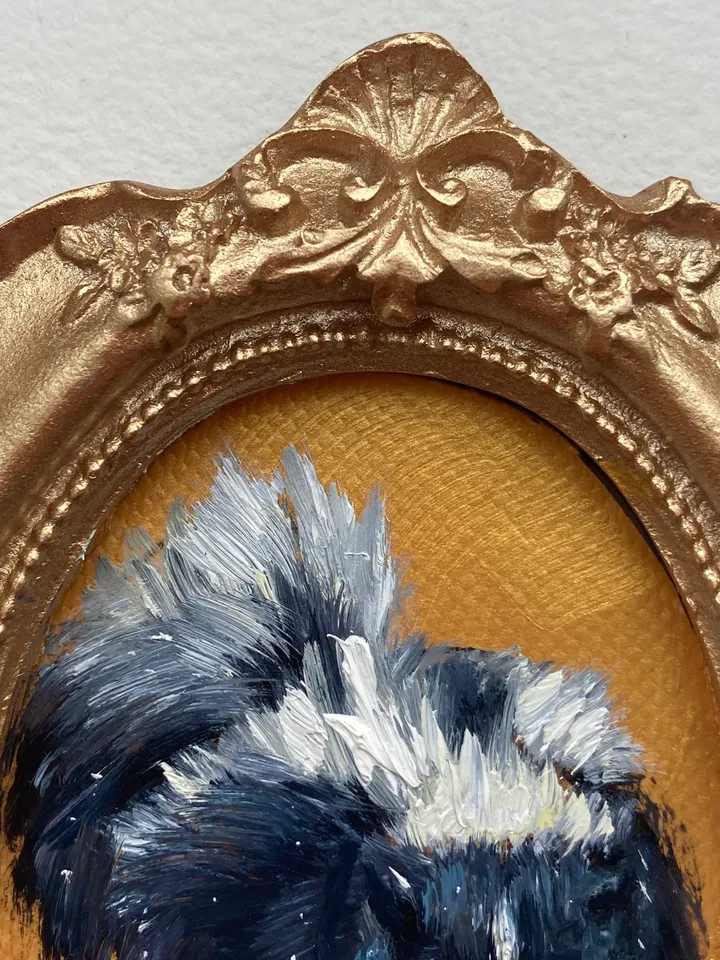 Skunk Oil Painting Original In Vintage Style Frame Small Framed Animals Wildlife Art