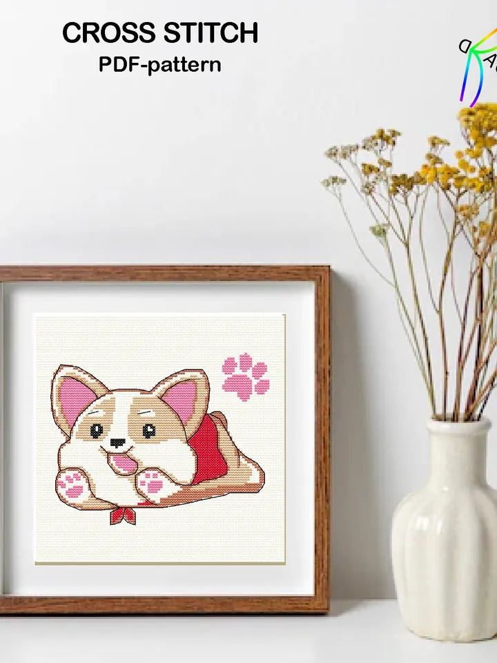 4 Cross stitch patterns / SET CORGI / Hand embroidery design Digital PDF file