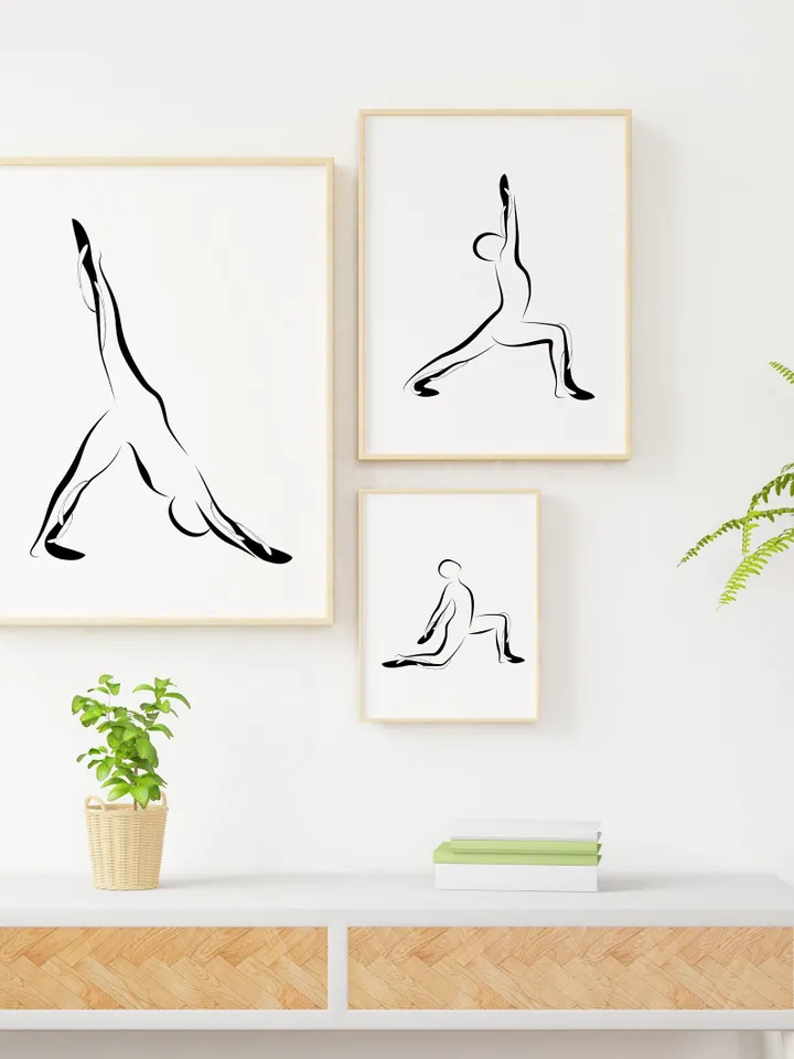 Set Of 3 Yoga Wall Art, Yoga Abstract Art, Yoga Wall Decor, Yoga Poster, Yoga Studio Decor, Yoga Pose, Yoga Gift Ideas, Valentines Day