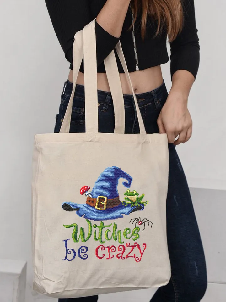 Witches be crazy cross stitch pattern download PDF Halloween witch cross stitch chart, Cute Halloween pattern digital PDF Witches decor #H47