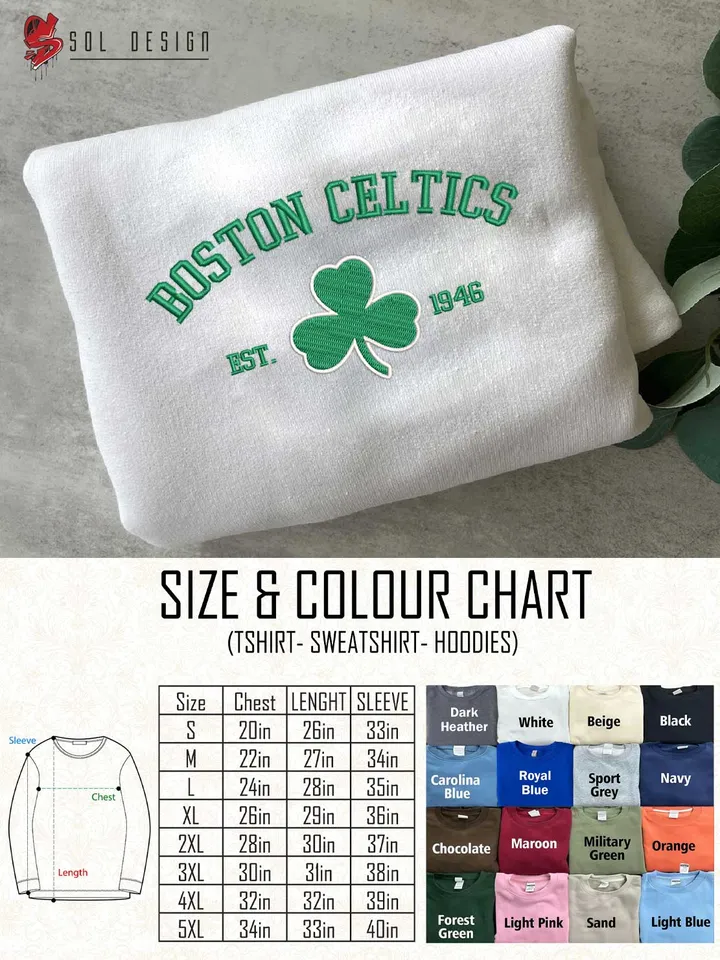 Boston Celtics Est 1946 Embroidered Sweatshirt, NBA Embroidered Sweater, NBA Boston Celtics Shirt, Basketball Embroidered Hoodie, Unisex Crewneck, NBA Basketball Fan Gift Tee