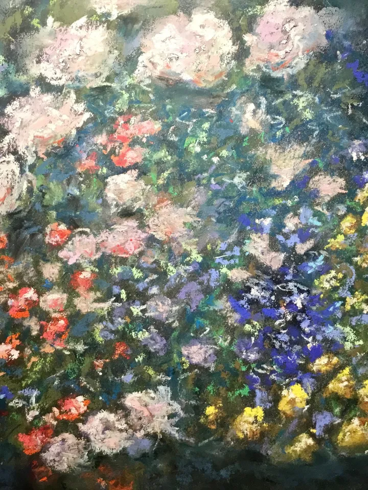 Flower garden,original soft pastel painting on sand paper,Flowers painting Klimt inspired,colourful soft pastel wall art,garden painting.