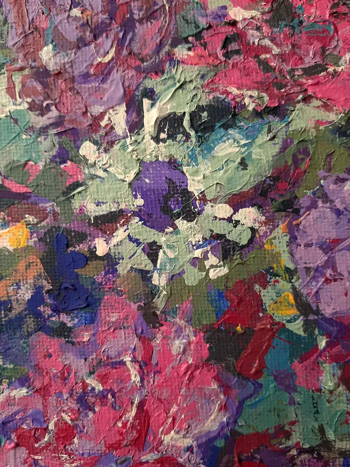 Roses PAINTING Daisies Art 13,8x10” ORIGINAL Abstract Purple Flowers Painting Impressionist Art Signed by artist Marina Chuchko