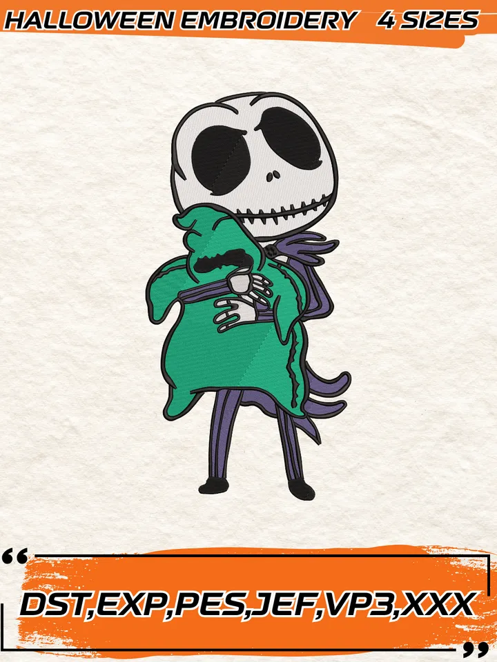 Jack Skellington Hugging Oogie Boogie Embroidery Designs, Jack Nightmare Before Christmas Embroidery Design, 4 Sizes, Digital Download